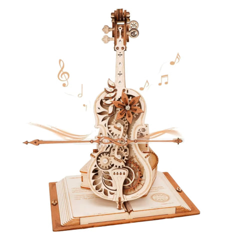 3D Magic Cello Music Box | Wooden Puzzle with Clockwork Mechanism | Unique Decorative Accent for Music Lovers 0