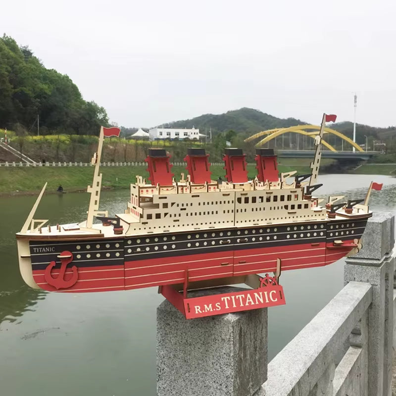 3D Wooden Puzzle Kit | Titanic Ship Model with 216 Precision-Cut Pieces | Engaging Educational Toy for Kids 2