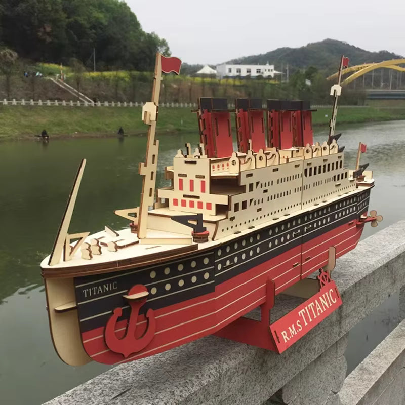3D Wooden Puzzle Kit | Titanic Ship Model with 216 Precision-Cut Pieces | Engaging Educational Toy for Kids 4