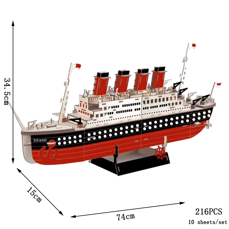 3D Wooden Puzzle Kit | Titanic Ship Model with 216 Precision-Cut Pieces | Engaging Educational Toy for Kids 6