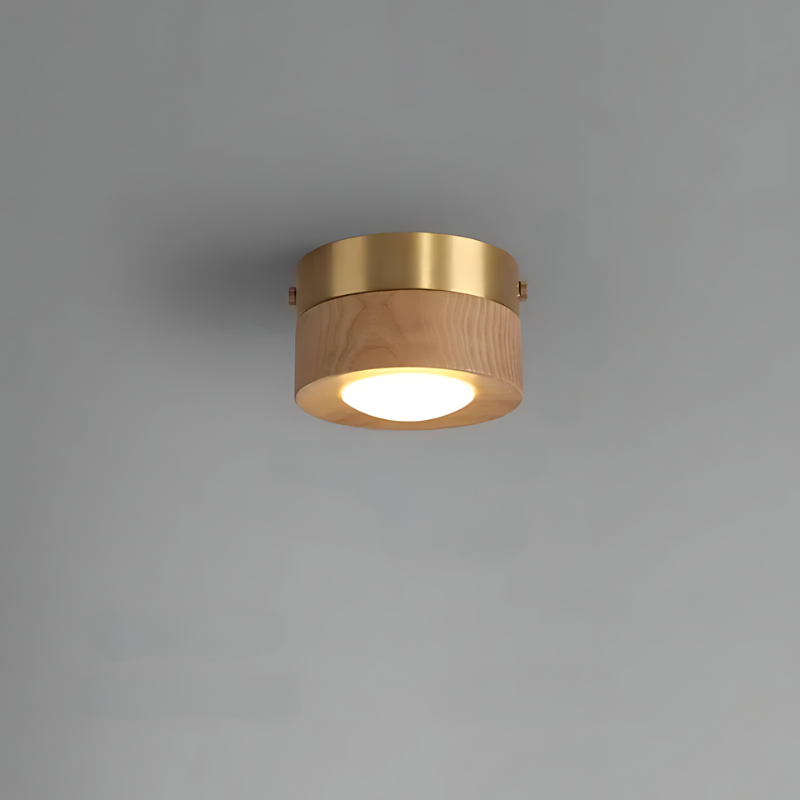Walnut Wood Ceiling Light Fixture with Adjustable Spotlight