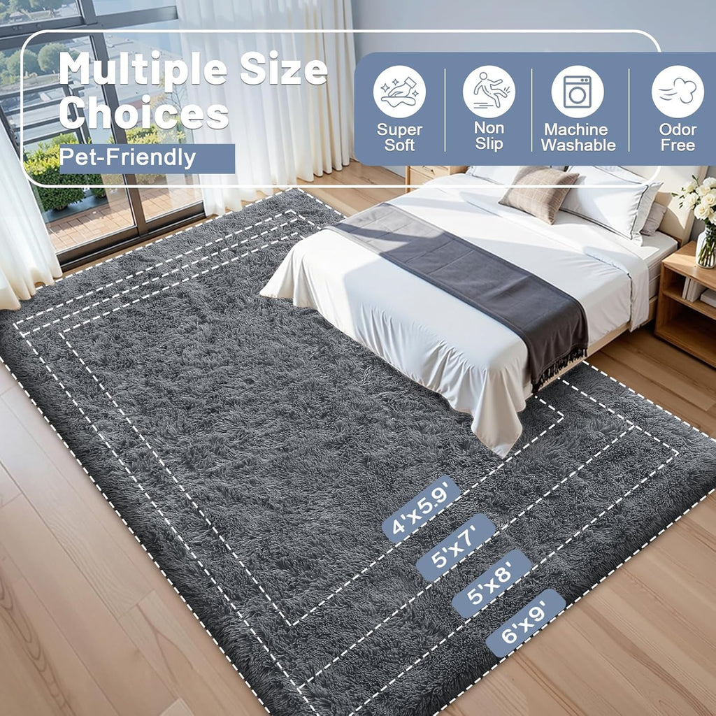 Full view of the rectangular ultra-soft washable shag area rug