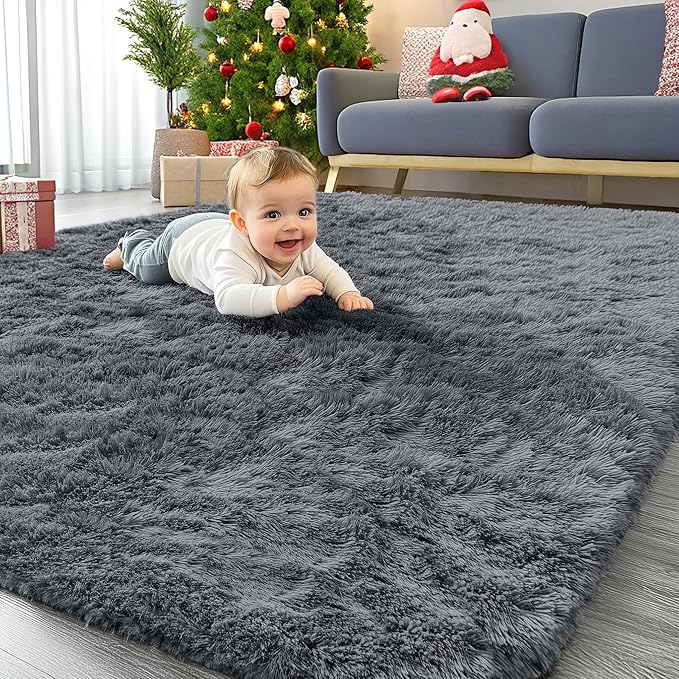 Fluffy plush rug in a nursery offering a soft play surface