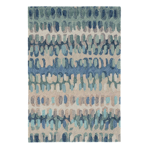Blue abstract painterly area rug — expressive blue and white paint chip brushstroke design machine washable