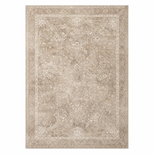 Neutral beige vintage Persian medallion washable area rug — cream ivory tones with anti-slip backing