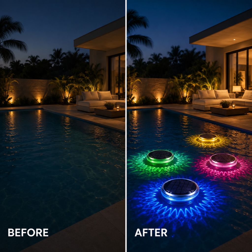 Colorful LED Floating Pool Lights | Solar-Powered with Remote Control for Vibrant Nighttime Ambiance 4