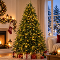 Pre-Lit Artificial Christmas Tree with Warm White LED Lights, Dense PE Mixed Branches for Indoor & Outdoor Holiday Decor