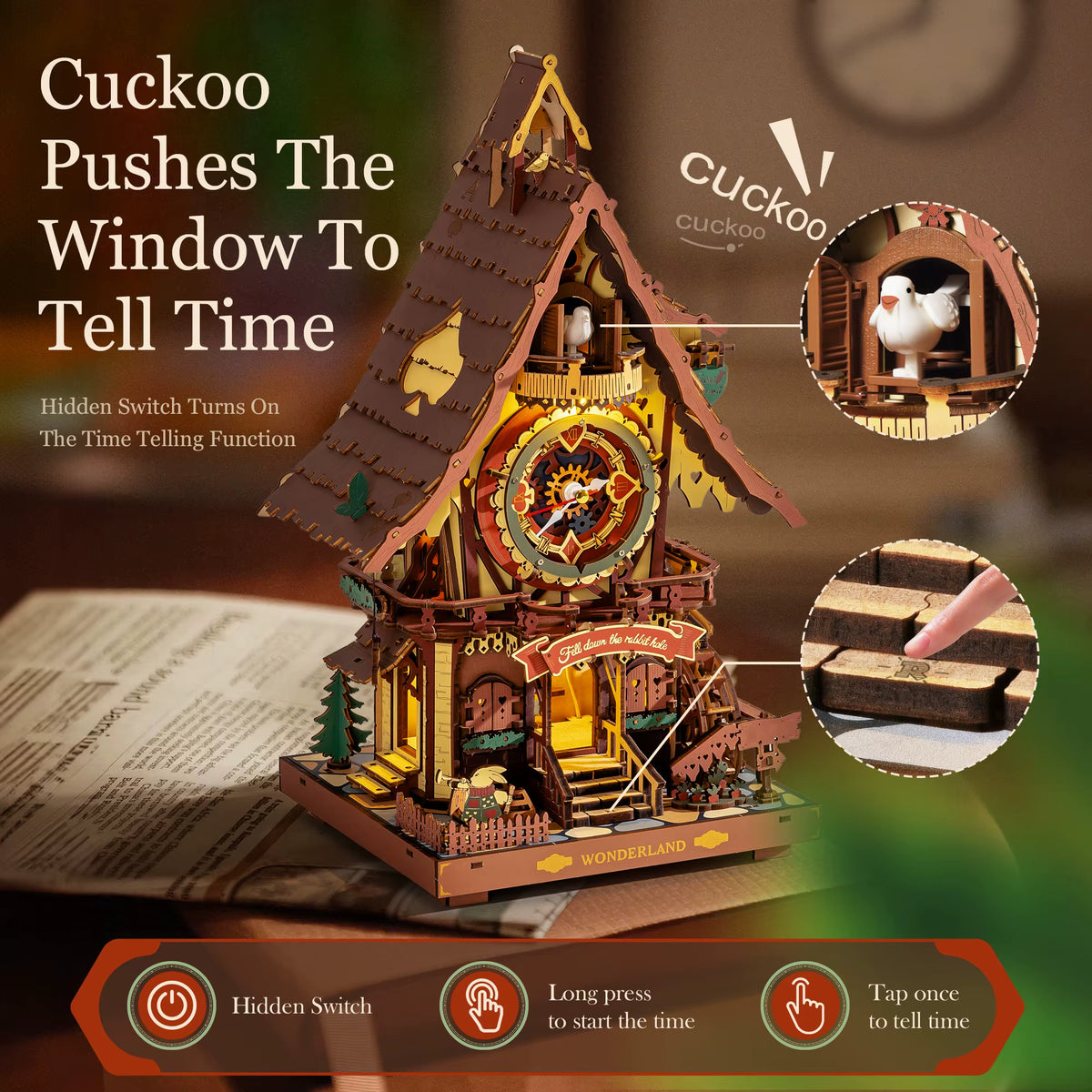 Cuckoo Clock | 3D Wooden Puzzle Kit with LED Lights & Interactive Design | Engaging DIY Craft for Home Decor 3
