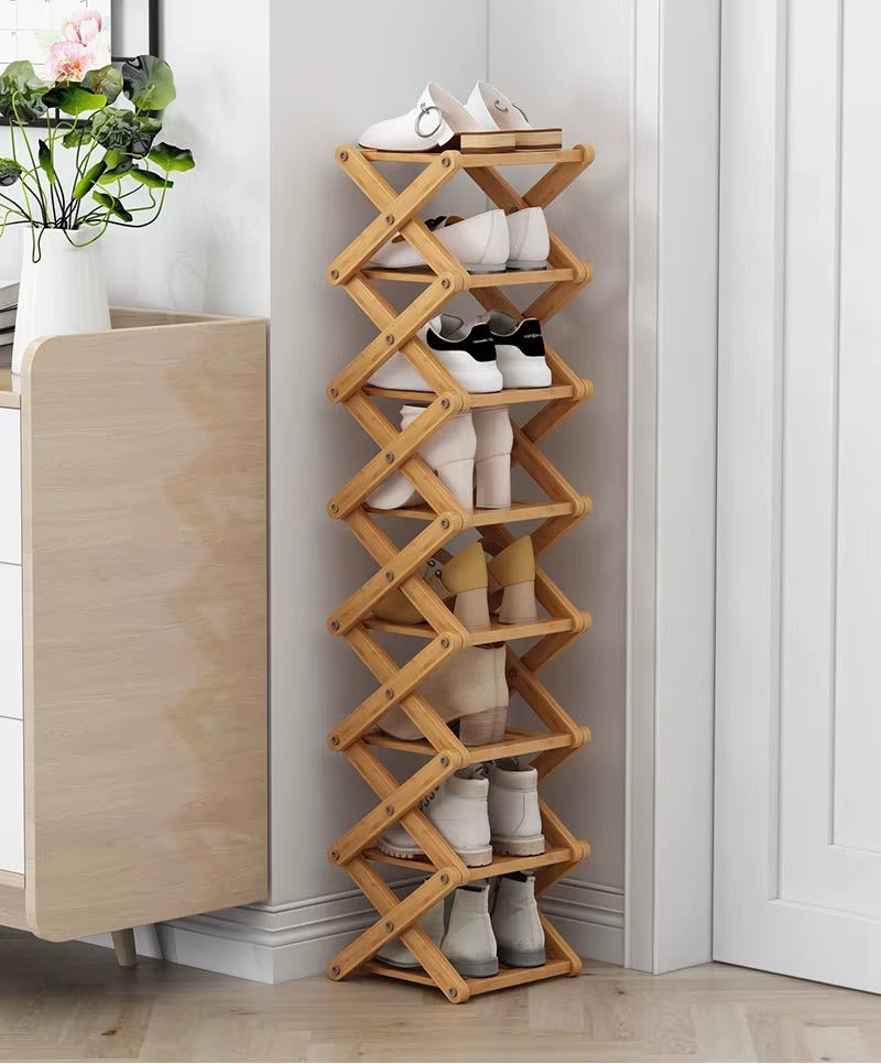Eco-Friendly Bamboo Tiered Shoe Rack with Foldable Design | Space-Saving Organizer for Versatile Use 1