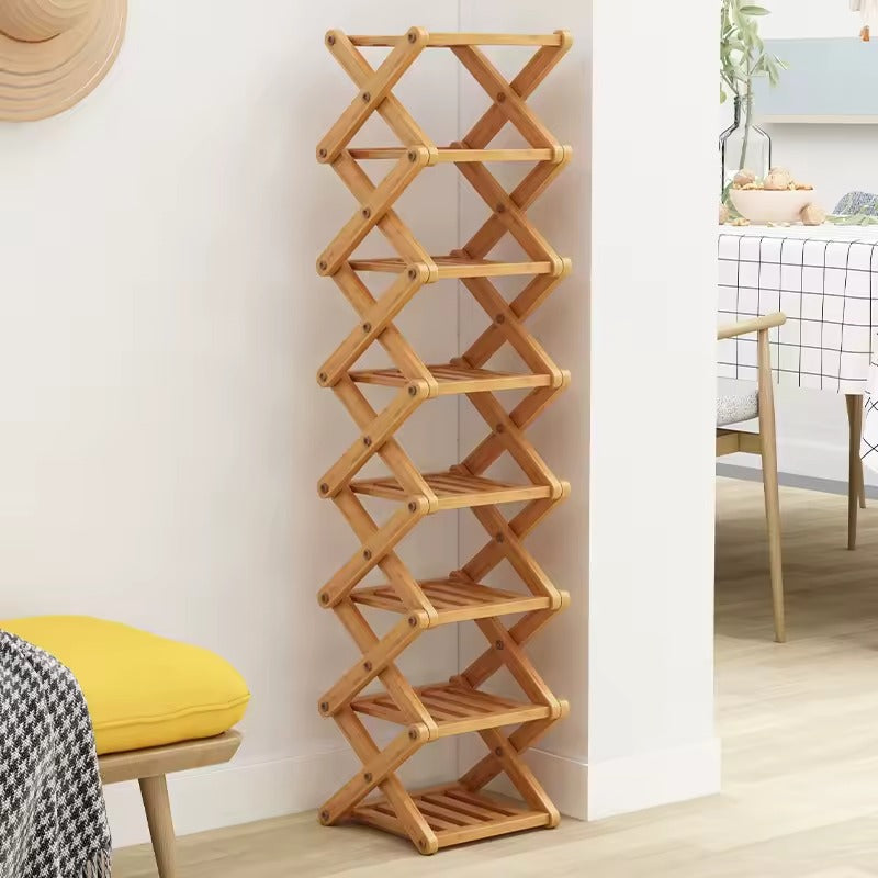 Eco-Friendly Bamboo Tiered Shoe Rack with Foldable Design | Space-Saving Organizer for Versatile Use 2