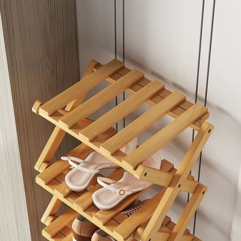 Eco-Friendly Bamboo Tiered Shoe Rack with Foldable Design | Space-Saving Organizer for Versatile Use 5