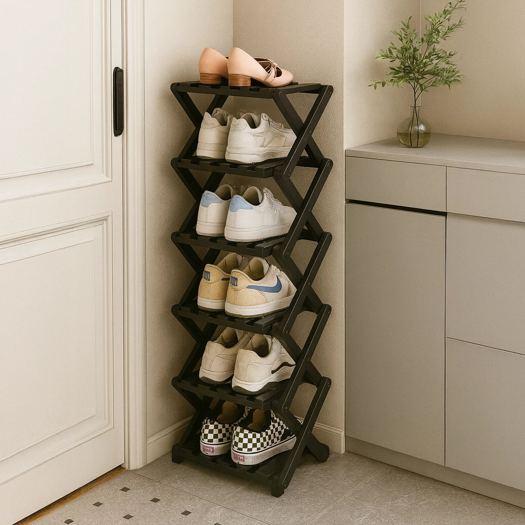 Eco-Friendly Bamboo Tiered Shoe Rack with Foldable Design | Space-Saving Organizer for Versatile Use 7