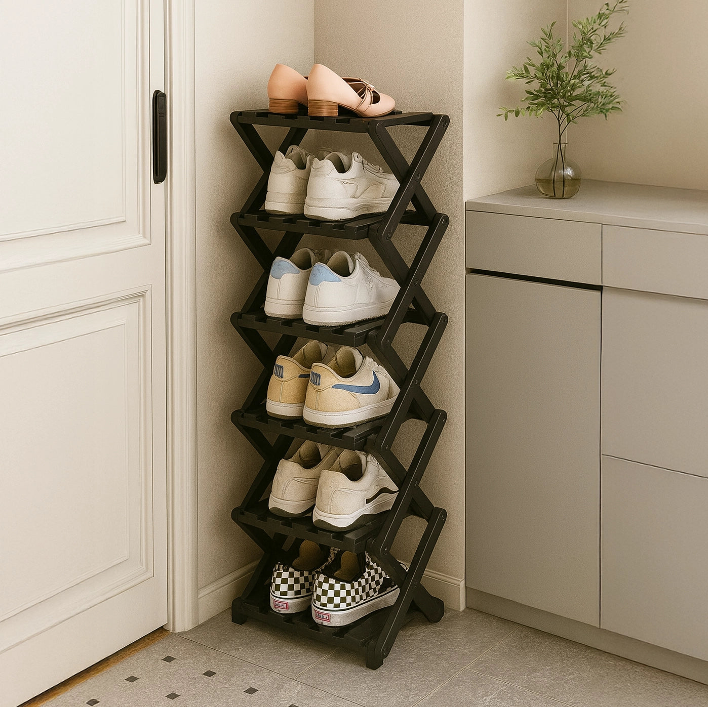 Eco-Friendly Bamboo Tiered Shoe Rack with Foldable Design | Space-Saving Organizer for Versatile Use 7