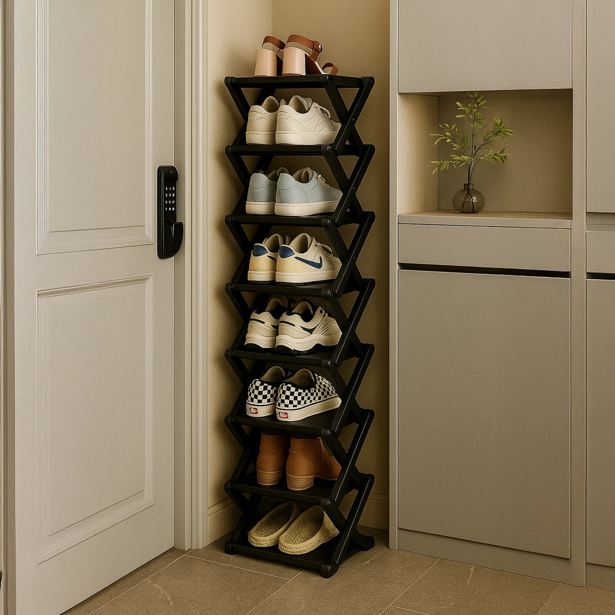Eco-Friendly Bamboo Tiered Shoe Rack with Foldable Design | Space-Saving Organizer for Versatile Use 8