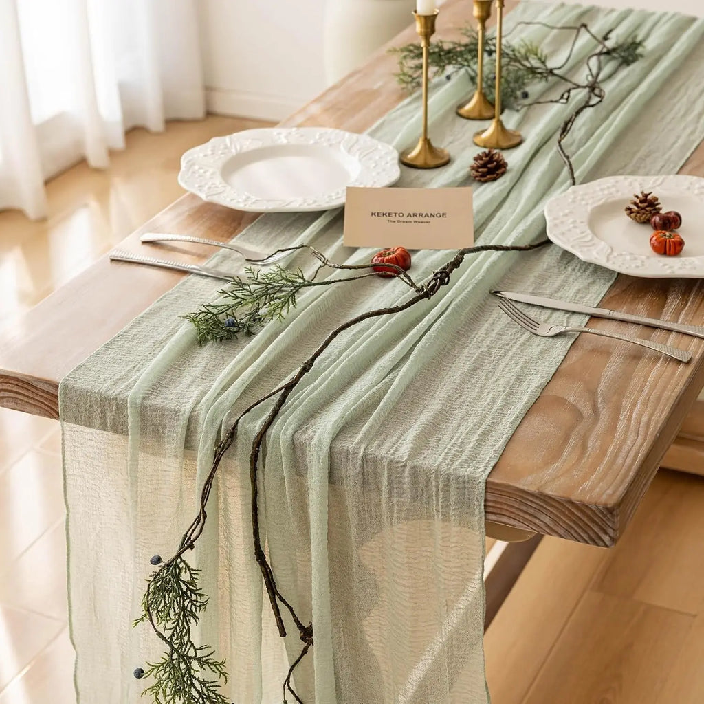 Elegant Cheesecloth Table Runner in Sage Green | Soft, Lightweight Design for Stylish Events 0