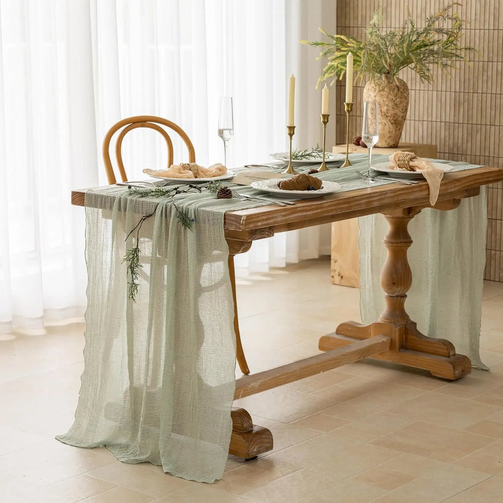 Elegant Cheesecloth Table Runner in Sage Green | Soft, Lightweight Design for Stylish Events 1