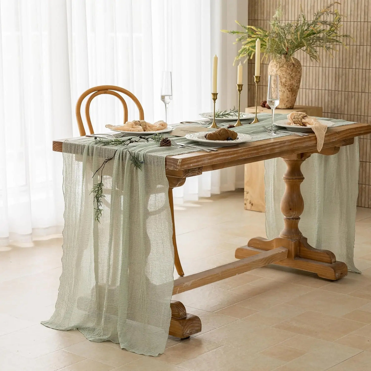 Elegant Cheesecloth Table Runner in Sage Green | Soft, Lightweight Design for Stylish Events 1
