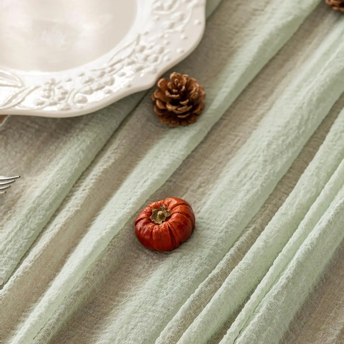 Elegant Cheesecloth Table Runner in Sage Green | Soft, Lightweight Design for Stylish Events 2