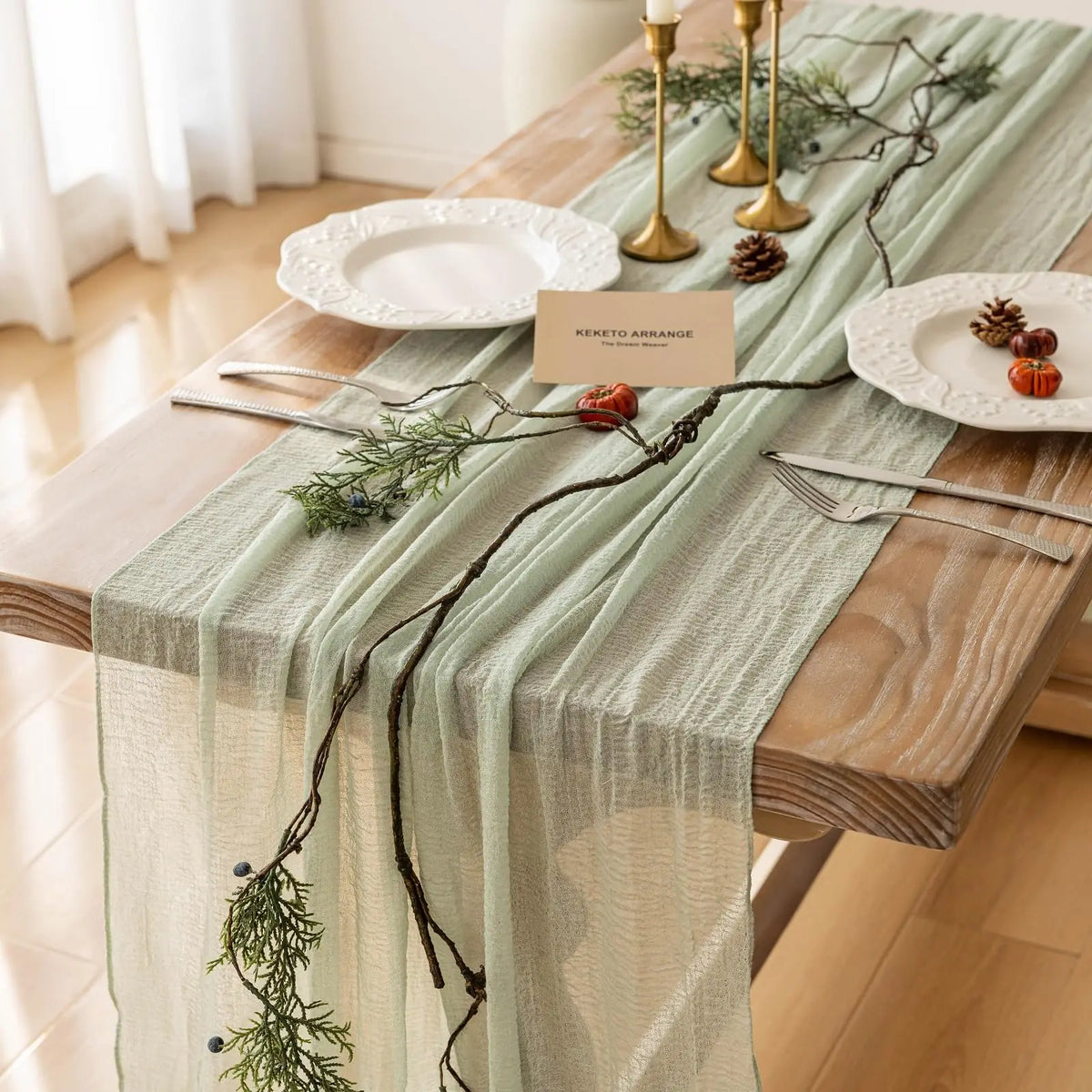 Elegant Cheesecloth Table Runner in Sage Green | Soft, Lightweight Design for Stylish Events 6