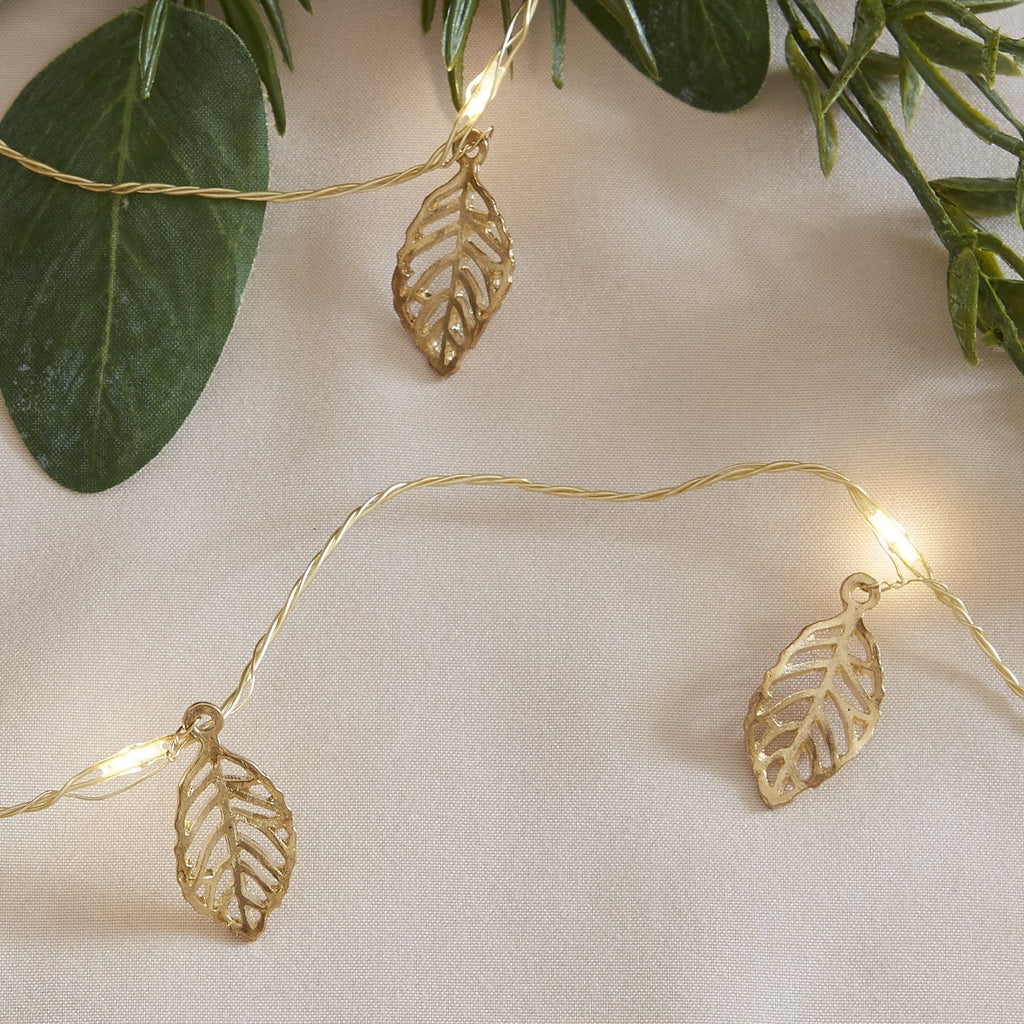 Elegant Gold Leaf String Lights with Timer & Warm White LED Glow for Cozy Christmas Decor 1