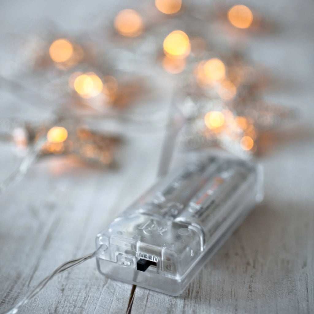 Elegant Silver Star String Lights | Dimmable Fairy Lights with Warm White Glow | Battery Operated for Cozy Holiday Ambiance 2