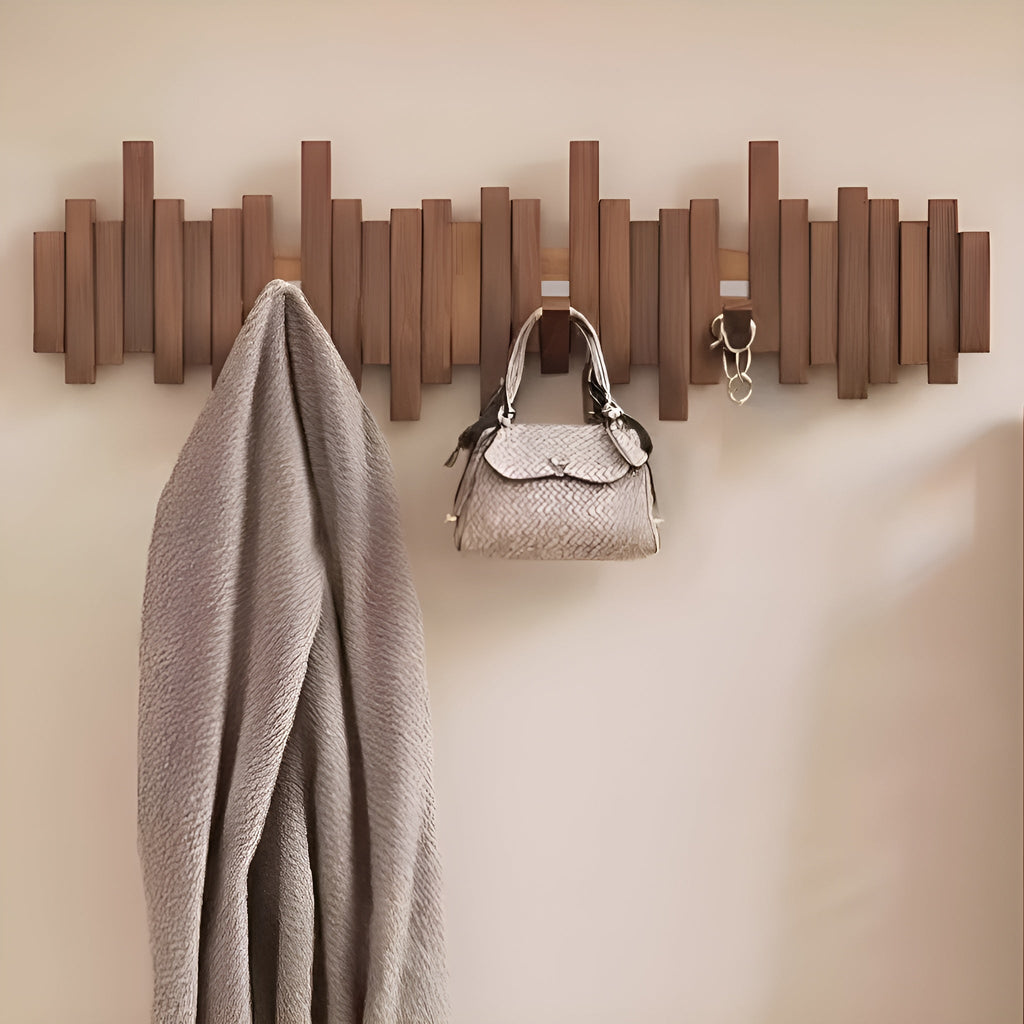 Elegant Wall Coat Rack | Solid Wood Design with Foldable Hooks for Organized Spaces 10