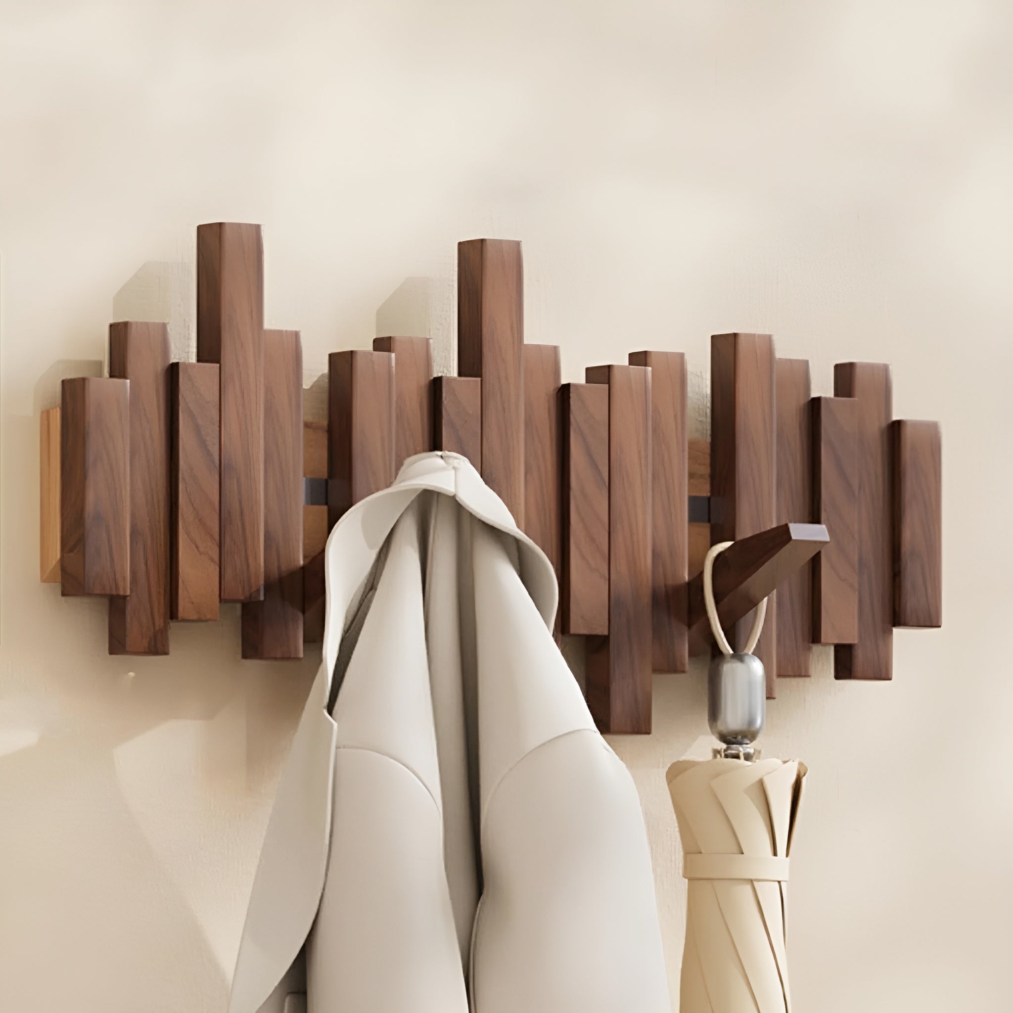 Elegant Wall Coat Rack | Solid Wood Design with Foldable Hooks for Organized Spaces 12