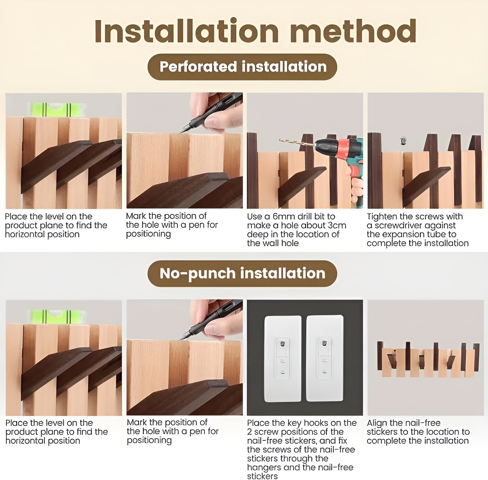 Elegant Wall Coat Rack | Solid Wood Design with Foldable Hooks for Organized Spaces 4