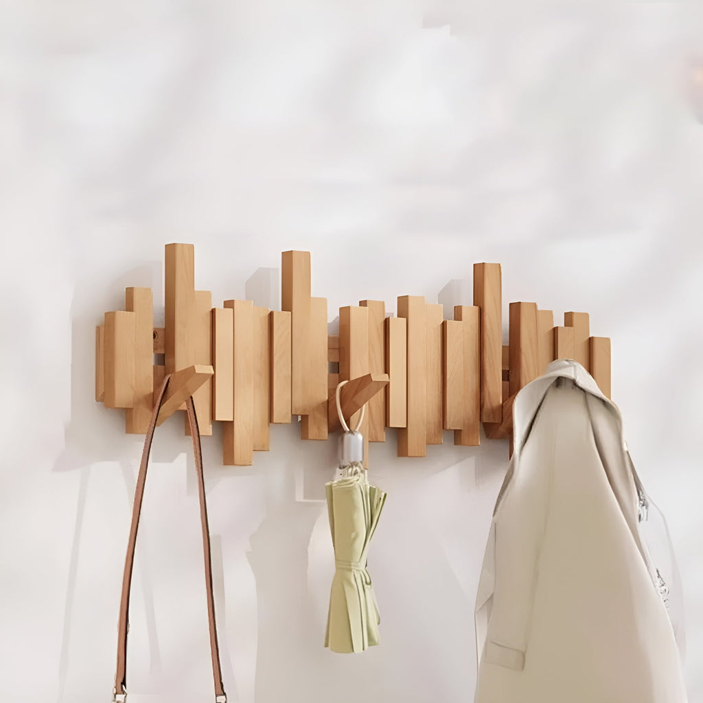 Elegant Wall Coat Rack | Solid Wood Design with Foldable Hooks for Organized Spaces 6