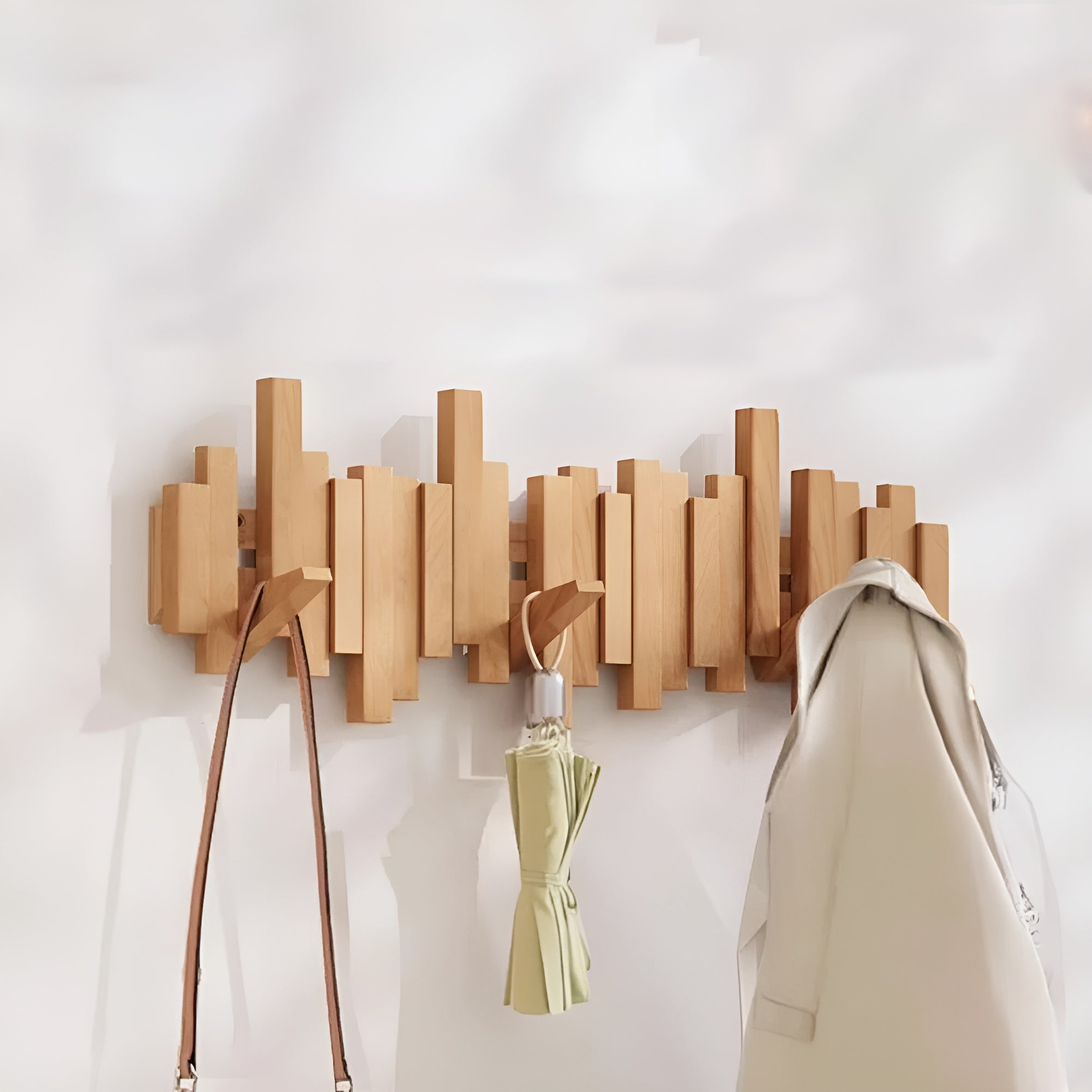 Elegant Wall Coat Rack | Solid Wood Design with Foldable Hooks for Organized Spaces 6