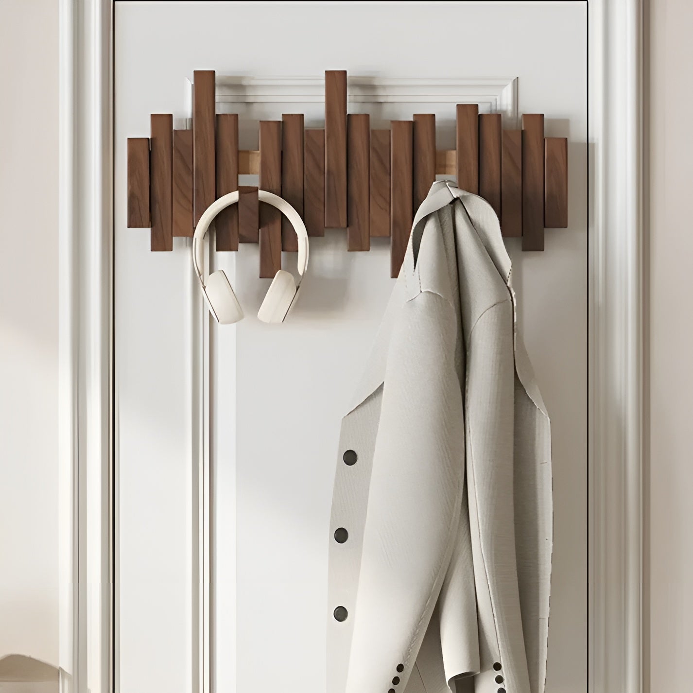 Elegant Wall Coat Rack | Solid Wood Design with Foldable Hooks for Organized Spaces 8