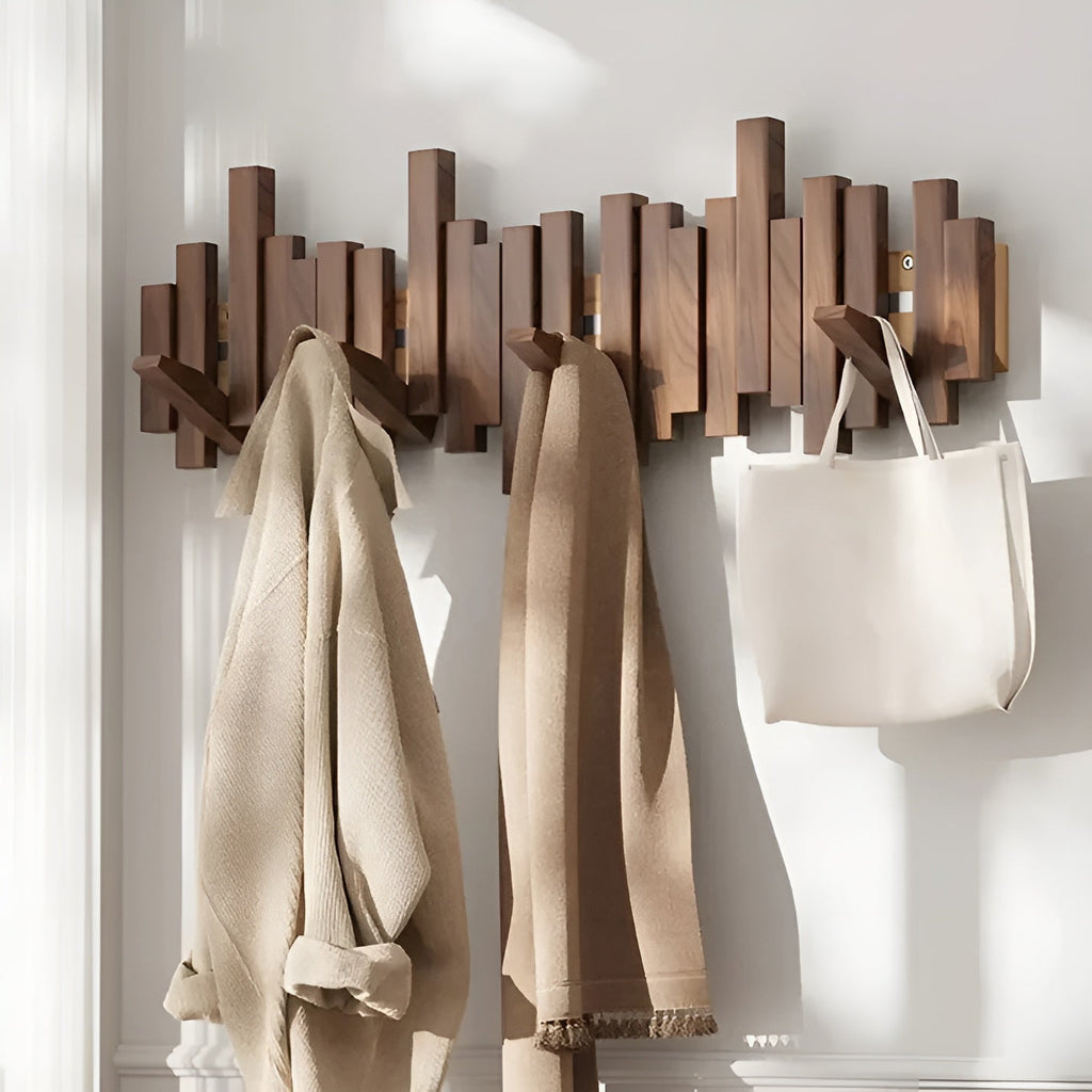 Elegant Wall Coat Rack | Solid Wood Design with Foldable Hooks for Organized Spaces 9