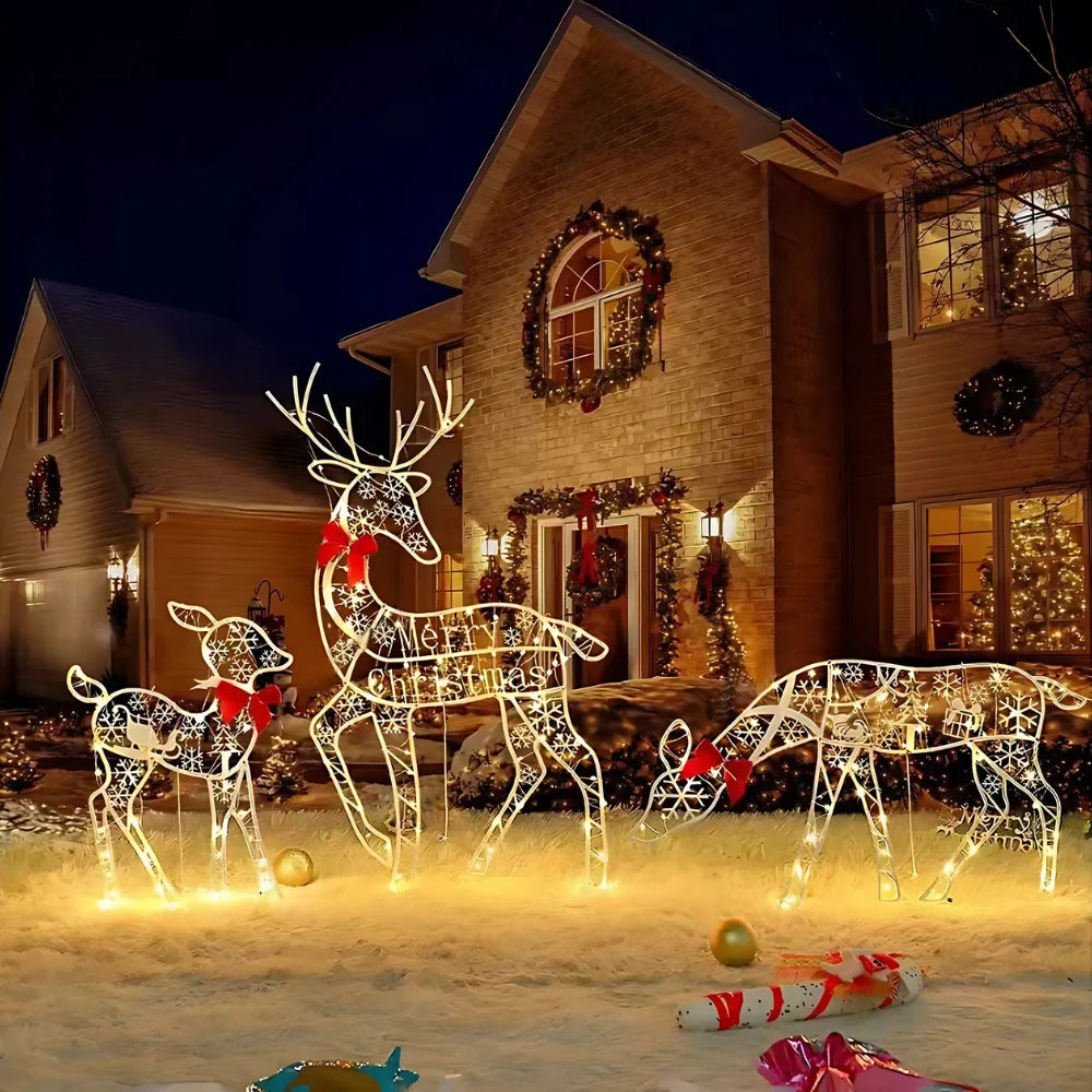Festive Charm | Christmas Reindeer Sleigh Light Display with 240 LEDs | Enchanting Holiday Decor for Magical Atmosphere 1
