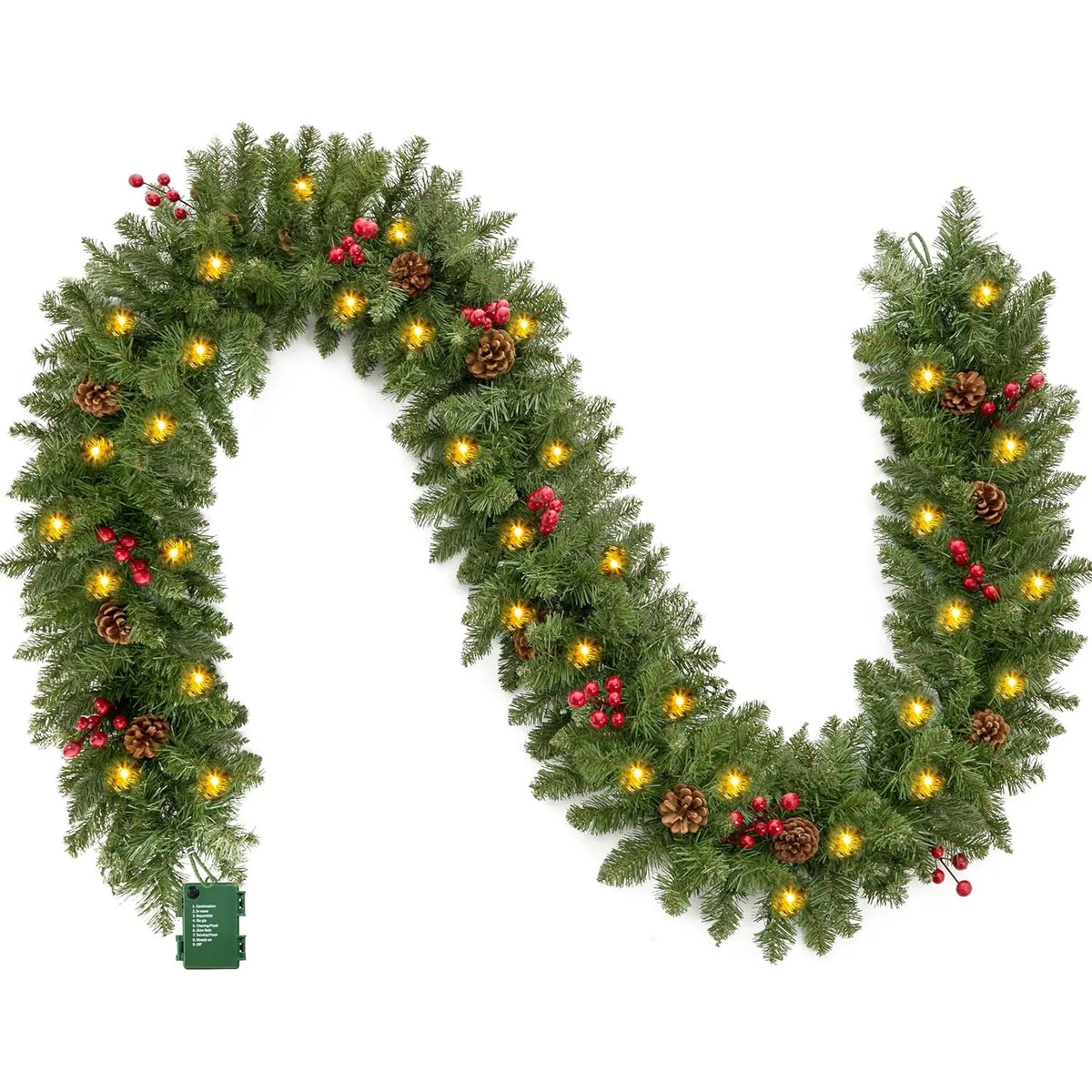 Festive Decor | 9Ft Prelit Christmas Garland with 100 LED Lights & Pine Cones | Indoor & Outdoor Holiday Decoration 0