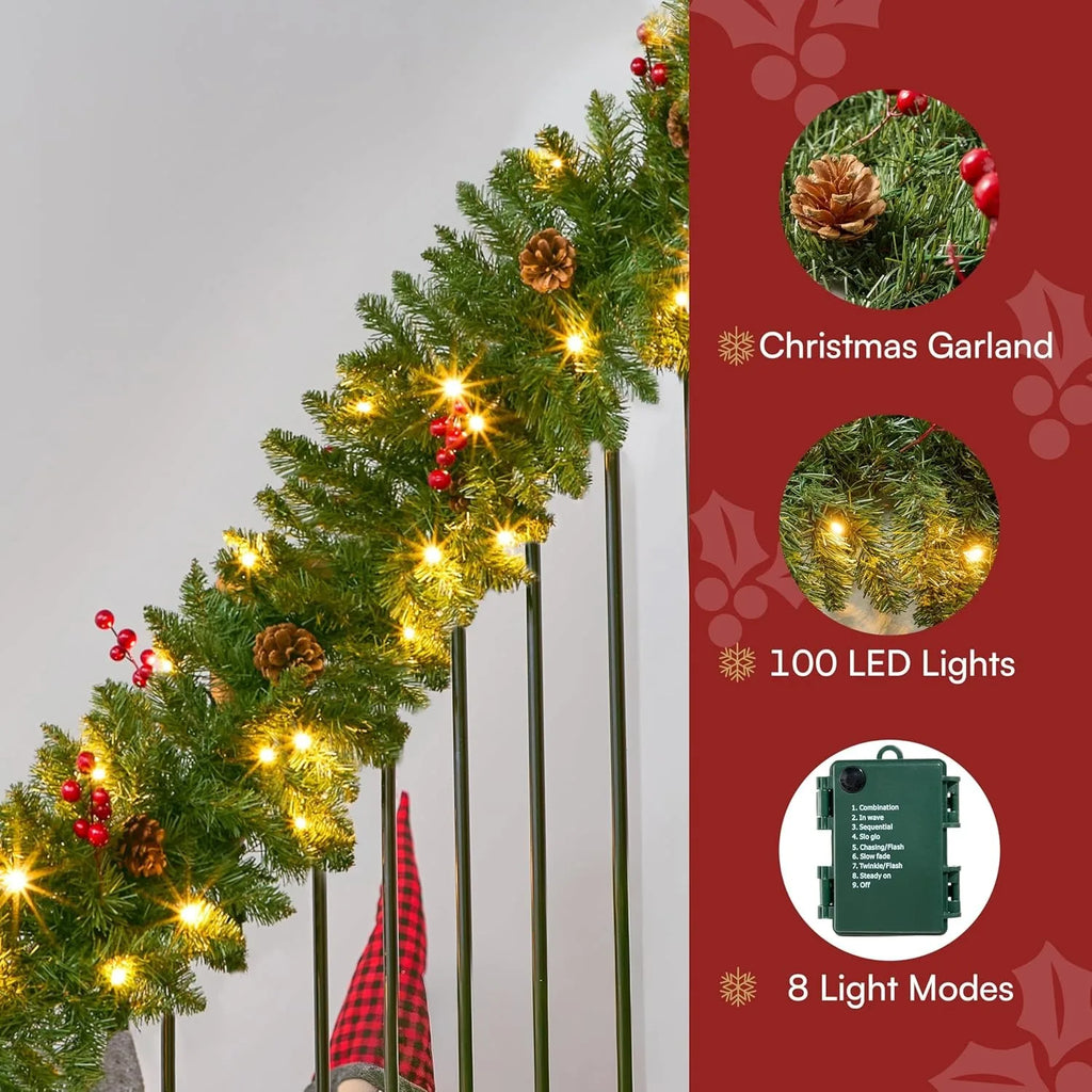 Festive Decor | 9Ft Prelit Christmas Garland with 100 LED Lights & Pine Cones | Indoor & Outdoor Holiday Decoration 1