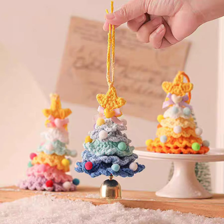 Festive Decor | Knitted Christmas Tree Pendant with Jingle Bells | Handmade Wool Crochet for Holiday Cheer 1