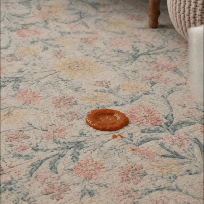 Floral Vintage Area Rug | Cream Botanical Washable Rug — Florielle