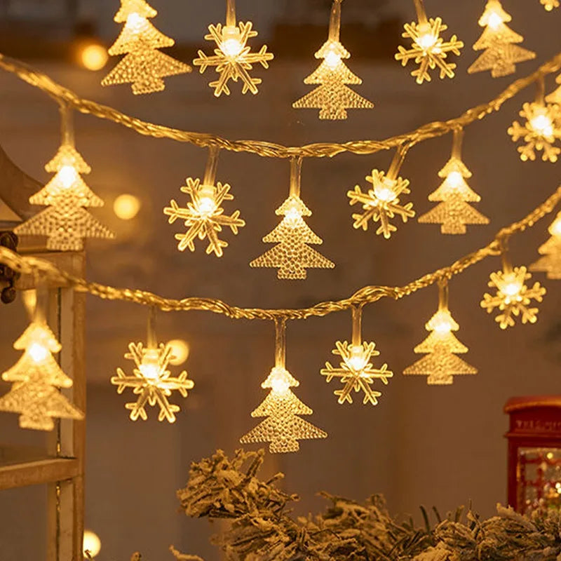 FrostGlow | LED String Lights with Snowflake & Tree Design | Warm White & Colorful for Festive Ambiance 0