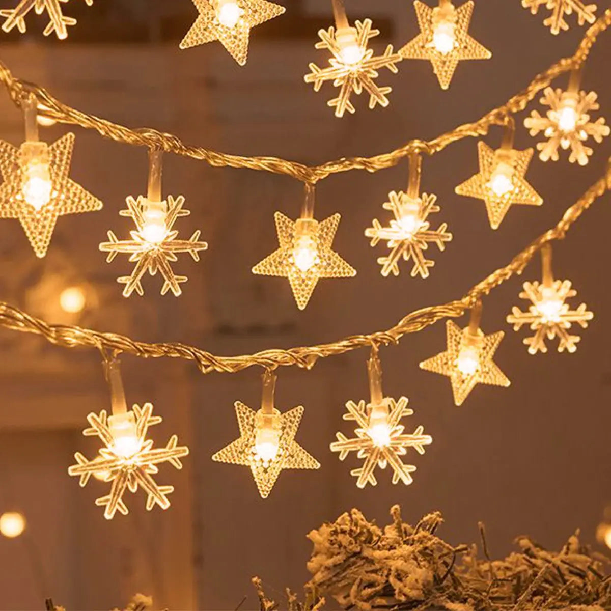 FrostGlow | LED String Lights with Snowflake & Tree Design | Warm White & Colorful for Festive Ambiance 1