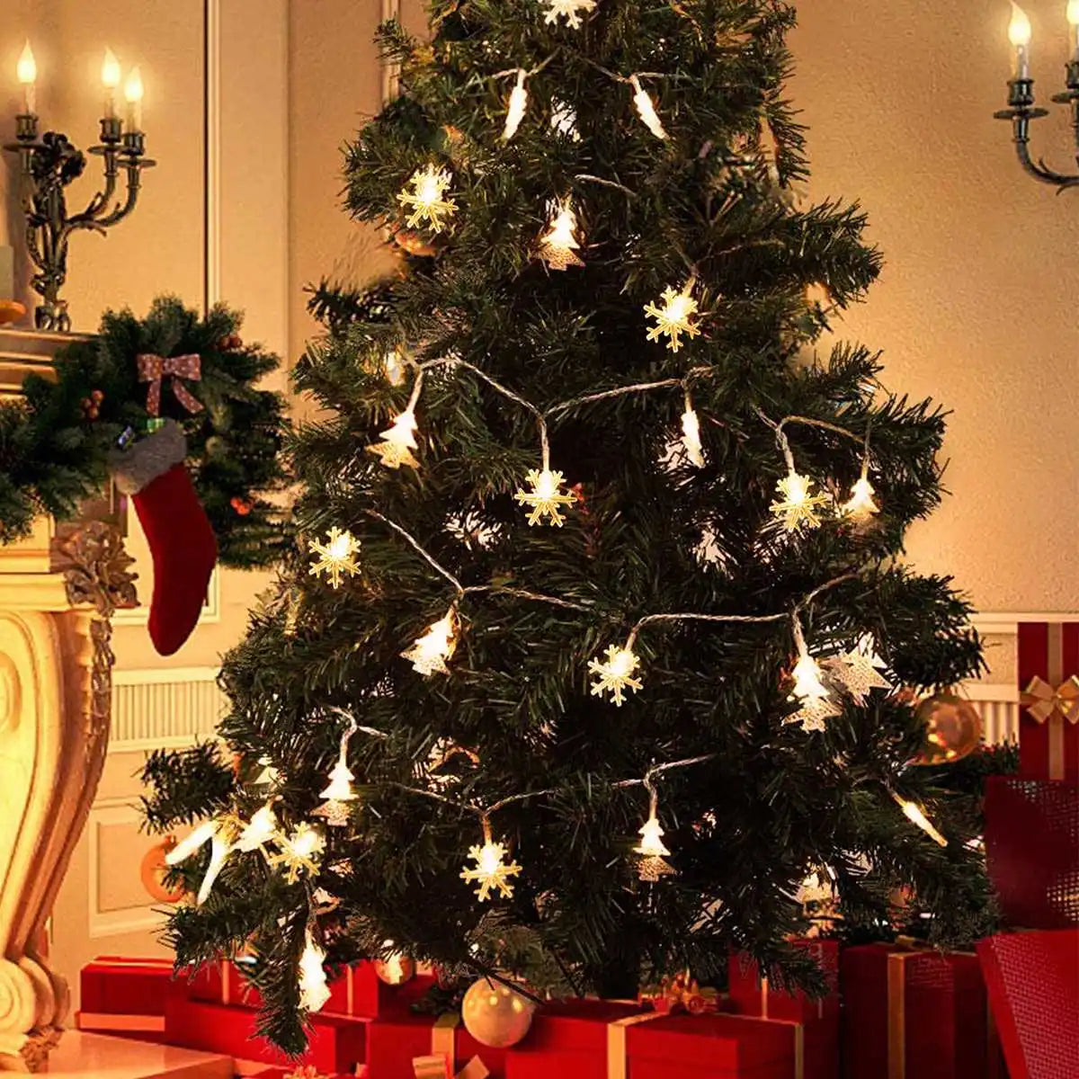 FrostGlow | LED String Lights with Snowflake & Tree Design | Warm White & Colorful for Festive Ambiance 5