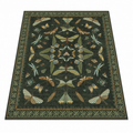 Green botanical floral and insect washable area rug with multi-colour flowers and butterflies