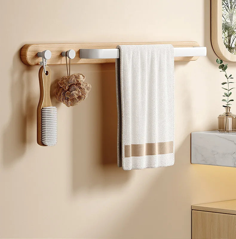 Leno Collection | Wooden Towel Rail with Integrated Hooks | Modern Design for Organized Bathrooms 0
