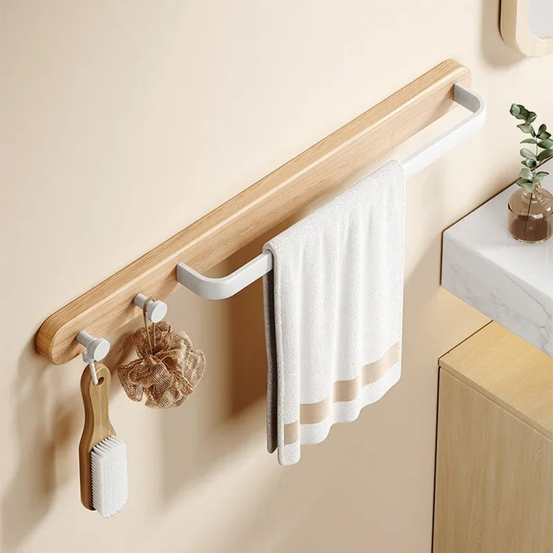 Leno Collection | Wooden Towel Rail with Integrated Hooks | Modern Design for Organized Bathrooms 1
