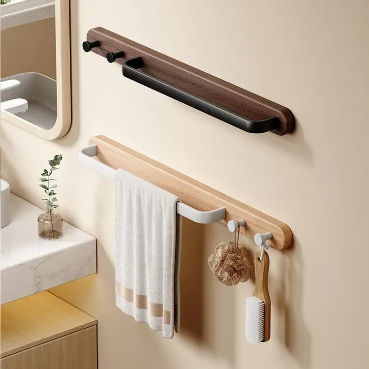 Leno Collection | Wooden Towel Rail with Integrated Hooks | Modern Design for Organized Bathrooms 3