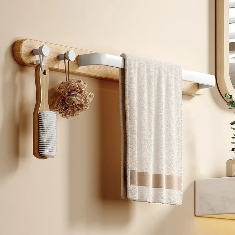 Leno Collection | Wooden Towel Rail with Integrated Hooks | Modern Design for Organized Bathrooms 4