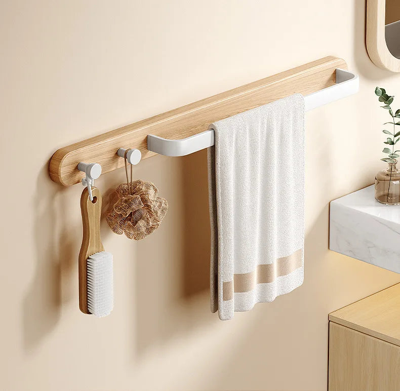 Leno Collection | Wooden Towel Rail with Integrated Hooks | Modern Design for Organized Bathrooms 6