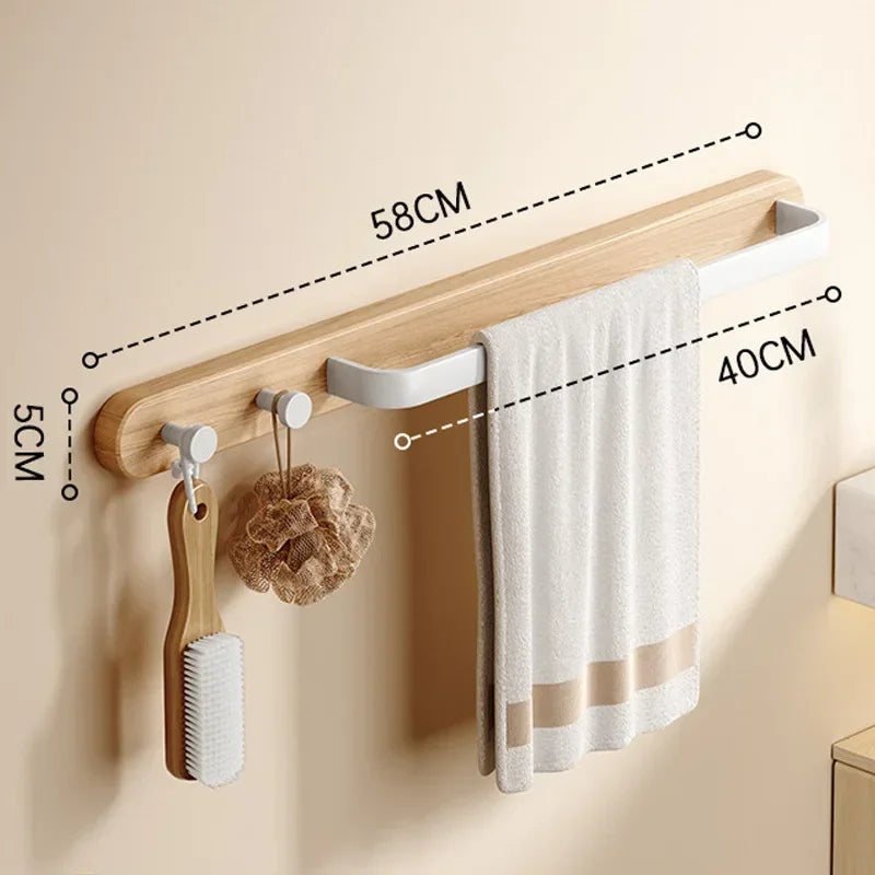 Leno Collection | Wooden Towel Rail with Integrated Hooks | Modern Design for Organized Bathrooms 7