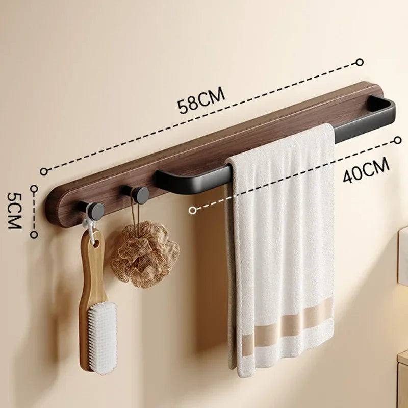 Leno Collection | Wooden Towel Rail with Integrated Hooks | Modern Design for Organized Bathrooms 8