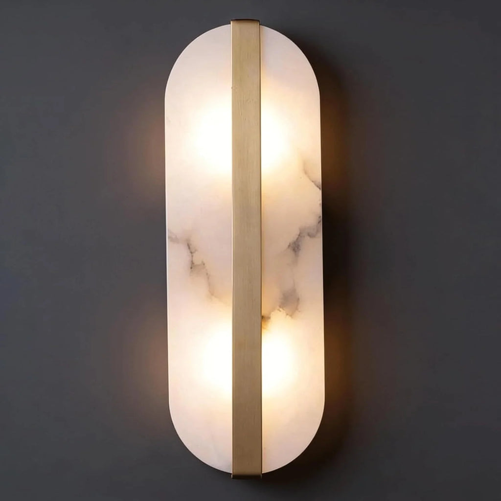 Modern Oval Wall Sconce Lighting with Marble Shade & Brass Accent | Elegant Design for Warm Ambient Illumination 5