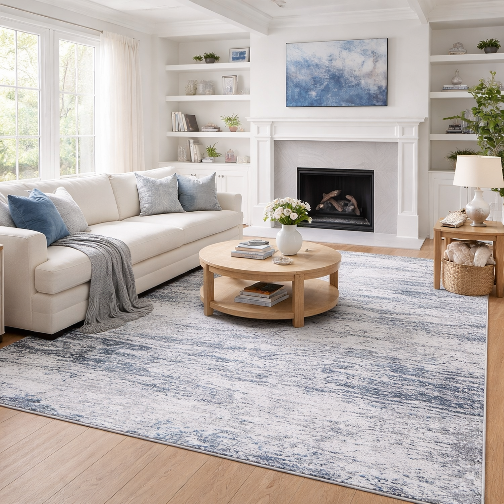 Azure Mist Abstract Rug